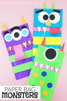 paper bag monsters made with construction paper and colored construction paper are the perfect halloween craft for kids