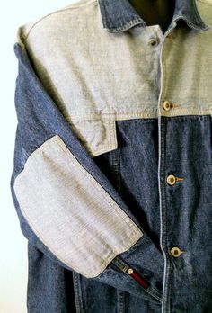 Phat Farm 2XL Blue Denim Jacket Two Toned Inner Outer Pockets Orange Stitching #PhatFarm #JeanJacket Phat Farm, Argyle Sweater, Blue Denim Jacket, Denim Button Down, Leather Jacket Men, Mens Clothing, Dark Denim, Denim Blue, Leather Coat