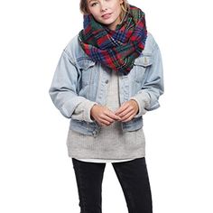 Women's Winter Large Plaid Checked Infinity Loop Neck Warmer Scarf ** You can find more details by visiting the image link. (This is an affiliate link) #accessories Levi Jacket, Scarf Vest, Warm Scarf, Neck Warmer, Cozy Sweaters, Fall And Winter, Infinity Scarf, Winter Scarf