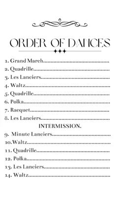 the order of dances is shown in black and white