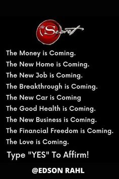 a black background with red and white text that reads, the money is coming the new job