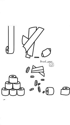 an image of various objects that are drawn in black and white