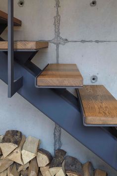 the stairs are made out of wood and steel