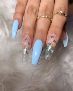 Baby Boomers Nails, Butterfly Nail Designs, Pointy Nails, Spring Acrylic Nails, Simple Acrylic Nails, Gold Nail