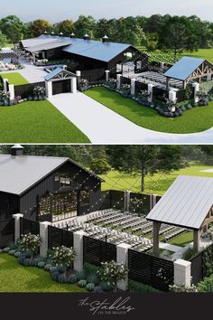 this is an artist's rendering of a barn house in the middle of a field