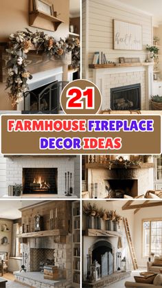 the fireplace is decorated in different styles and colors