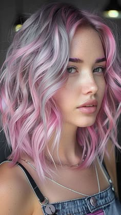 Pink To Silver Hair, Grey Hair Pink Highlights, Silver And Lilac Hair, Gray And Pink Hair, Gray Pink Hair, Grey And Pink Hair, Grey Hair With Pink Highlights, Pink And Grey Hair, Silver And Pink Hair