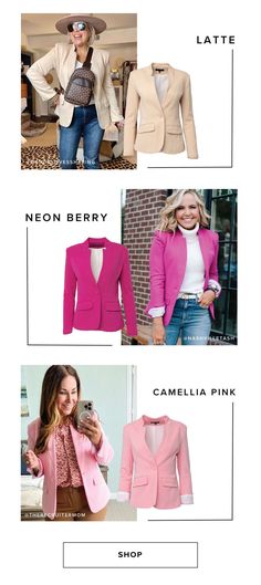 Your desk isn't the only place you can wear this versatile blazer cut with a minimized notched collar, this jacket is the perfect layer to refresh your look. Made with a soft stretchy knit and soft lining for all-day comfort. #blazer #gibsonlook #whatsyourlook #essential #workwear #pink #latte Sweatshirt Blazer, Pink Latte, Womens Business, Work Outfit Inspiration, Smart Casual Wardrobe, Casual Outfit Inspiration, Womens Business Casual, Stunning Outfits, Professional Dresses