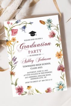 Wildflower Graduation Invitation Template, Class 2023, Wildflower Graduation Party Invitation, Printable High School Graduation Invite W10 Spring Graduation Party, Wildflower Graduation Party, Boho Graduation, Grad Party Theme, Floral Graduation Party, College Grad Party, Graduation Invitations High School, Class 2023, Graduation Party Diy