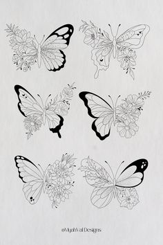 May Birth Flower Tattoo With Butterfly, June Butterfly Tattoo, Birth Flowers With Butterfly Tattoo, Tattoo Ideas Butterfly Back, Half Butterfly Half Daffodil Tattoo, July Butterfly Tattoo, July Birth Flower Butterfly Tattoo, Butterfly Made Of Flowers Tattoo, Butterfly And Birth Flower Tattoo