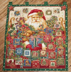 a christmas themed placemat with santa claus on it