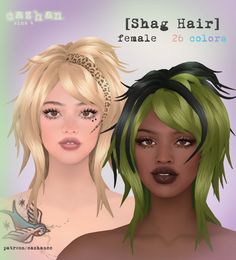 two beautiful women with green hair and tattoos on their chests, one is wearing a tiara