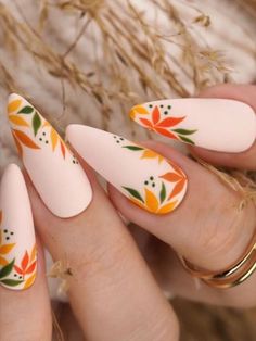 Hot Nails Trends 2024, Fall Floral Nail Designs, Patrick Gif, Fall Leaves Nail Art, Nail Time, Cute Nails For Fall, October Nails, Nice Nails, Her Nails