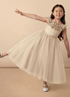 Demetra is our adorable flower girl dress cut from tulle, lace, and matte satin. She features a tulle A-line skirt, a matte satin belt, and a bow. Cream Flower Girl Dress, Gold Flower Girl Dress, Champagne Flower Girl Dress, Homecoming 2024, Girls Gold Dress, Champagne Flower Girl, Flower Girl Dresses Champagne, Female Pose, Satin Belt