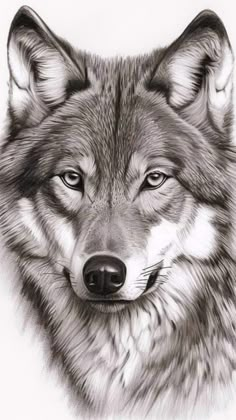 a pencil drawing of a wolf's face