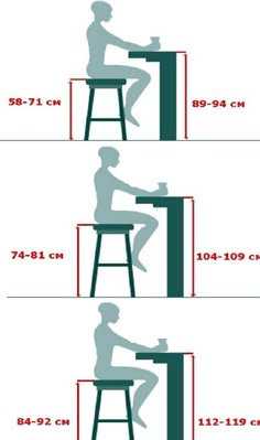 the height of a stool is shown in three different positions, with one sitting on top and