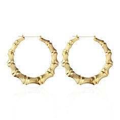 Gold Statement Hoop Earrings, Gold Hoop Earrings Style, Big Earrings Gold, Big Gold Hoop Earrings, Gold Circle Earrings, Bamboo Hoop Earrings, Hip Hop Party, Statement Hoop Earrings, Bamboo Earrings