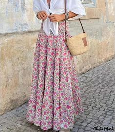 Olivia Mark - Elegant High-Waisted Half-Slips Beach Maxi Skirt, Long Skirt Summer, Holiday Skirts, Nature Dress, Spring Fits, Half Slip, Long Skirts For Women, Party Skirt, Printed Midi Skirt