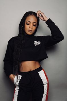 Black Crop Top Hoodie, Crop Top Hoodie, Jogging Suit, Black Crop Top, Content Ideas, Hoodie Girl, Black Crop, Black Crop Tops