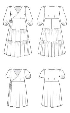 the front and back views of a women's dress with ruffles on it