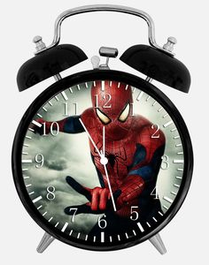 an alarm clock with the image of spider - man on it's face and hands