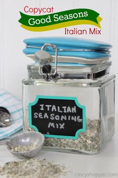 a glass jar filled with italian seasoning mix