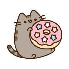 a cat holding a donut with stars on it