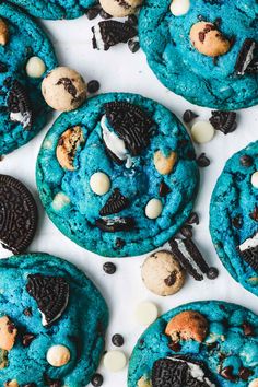 blue cookies with oreos and white chocolate chips