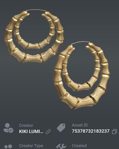 two pairs of gold bamboo hoop earrings on a cell phone screen, with the text creator below it