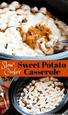 slow cooker sweet potato casserole with marshmallows in the crock pot