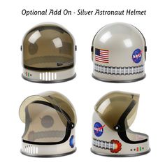 three different views of an astronaut's helmet