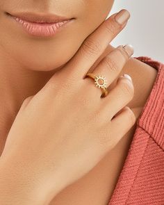 There's nothing as beautiful as a sunny day -- except for this open sun ring! This delicate band features a sun with beams shining brightly from it. Available in gold and silver tones. Material: 14K gold ﻿or﻿ rhodium plated brass Features: 3.5mm band, 12mm sun, Lead & Nickel free Sun Ring, Gold And Silver Rings, Sunny Day, Gold And Silver, Rhodium Plated, Sunny Days, Beautiful Necklaces, To My Daughter, Beams