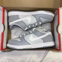 Nike Dunk Low Wolf Grey About This Item: Light Wolf Grey/Dark Grey Brand New With Box Size: Available : Pre School Size 1.5y Pretty Sneakers, Trendy Shoes Sneakers, Dr Shoes, Pretty Shoes Sneakers, All Nike Shoes, Cute Nike Shoes, Fresh Shoes, Hype Shoes, Cute Nikes