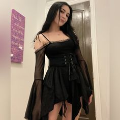 This Is A Small And My Daughter Is A Size 65’5”, 125. Excellent Condition. Worn One Time To Our Halloween Gala. Dress By Cowgirl Couture. Halloween Gala, Couture Black Dress, Cowgirl Couture, Gala Dress, Costume Ideas, One Time, My Daughter, High & Low, High Low Dress