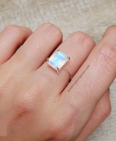 Emerald Cut Ring Set, Wedding Ring Upgrade, Engagement Ring Moonstone, Moonstone Engagement Ring Set, Raw Moonstone, Rectangle Ring, Ring Emerald Cut, Raw Emerald, Ring Moonstone