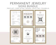 the permanent jewelry sign bundle is shown in four different colors and sizes, including one for each