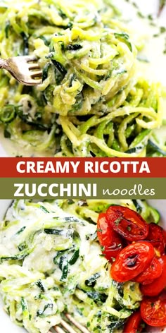 creamy ricotta zucchini noodles with tomatoes and spinach is the perfect side dish