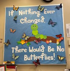 a bulletin board with butterflies on it that says, nothing ever changed there would be no butterplies