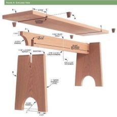 the diagram shows how to build a wooden bench with two legs and an attached shelf