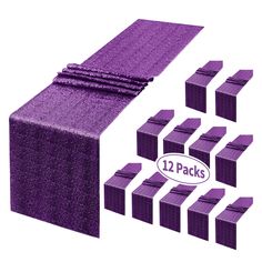 12 packs of purple glitter tablecloths with matching napkins and placemats