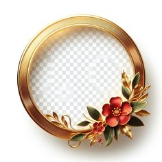 a gold frame with flowers and leaves on it