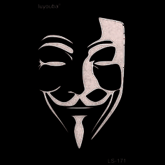 a black and white drawing of a guy fawker mask on a dark background