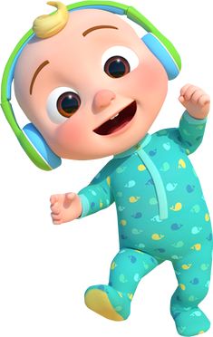 a cartoon character with headphones on his ears and eyes, jumping in the air