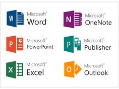 microsoft office and word logos are shown in different colors, including blue, green, red, orange, and purple