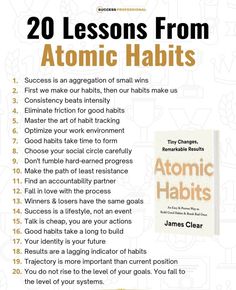 the book cover for 20 lessons from atomic habitts