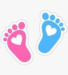 two feet with hearts on them stickers are in the shape of a pair of footprints