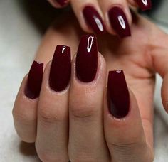 Wine Sns Nails, Cute Burgandy Nails, Really Dark Red Nails, Round Maroon Nails, Dark Maroon Nails Burgundy, Short Coffin Burgundy Nails, Coffin Deep C Nails Short, Nails Solid Color Fall, Coffin Dark Red Nails