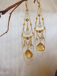 Handmade Chandelier, Gold Chandelier Earrings, Gold Chandelier, Homemade Jewelry, Handmade Jewelry Diy, Lemon Quartz, Diy Schmuck