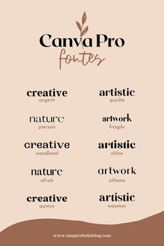 the words canva pro are written in different font styles and colors, along with an image