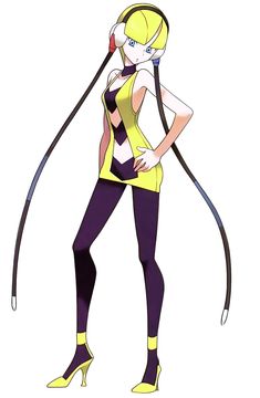 an anime character with long black hair and headphones standing in front of a white background